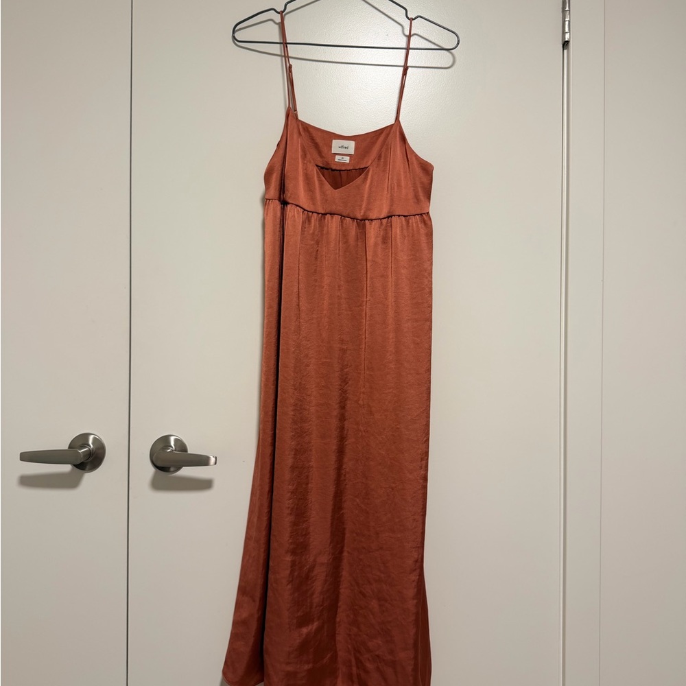 Aritzia Satin Maxi Slip Dress in Rust